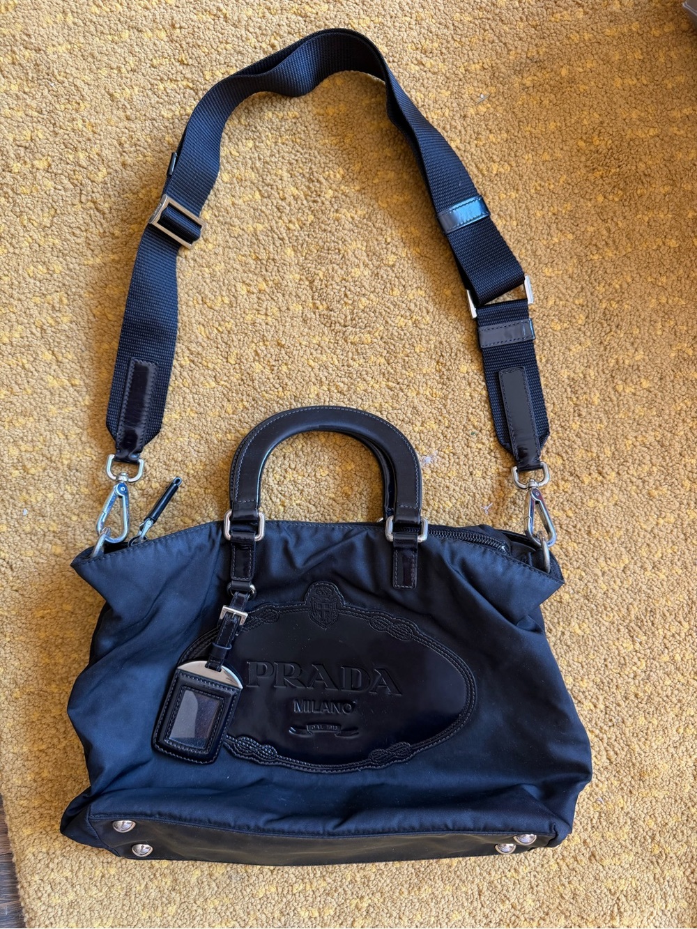 Prada Black Nylon Messenger Tote with Detachable Strap